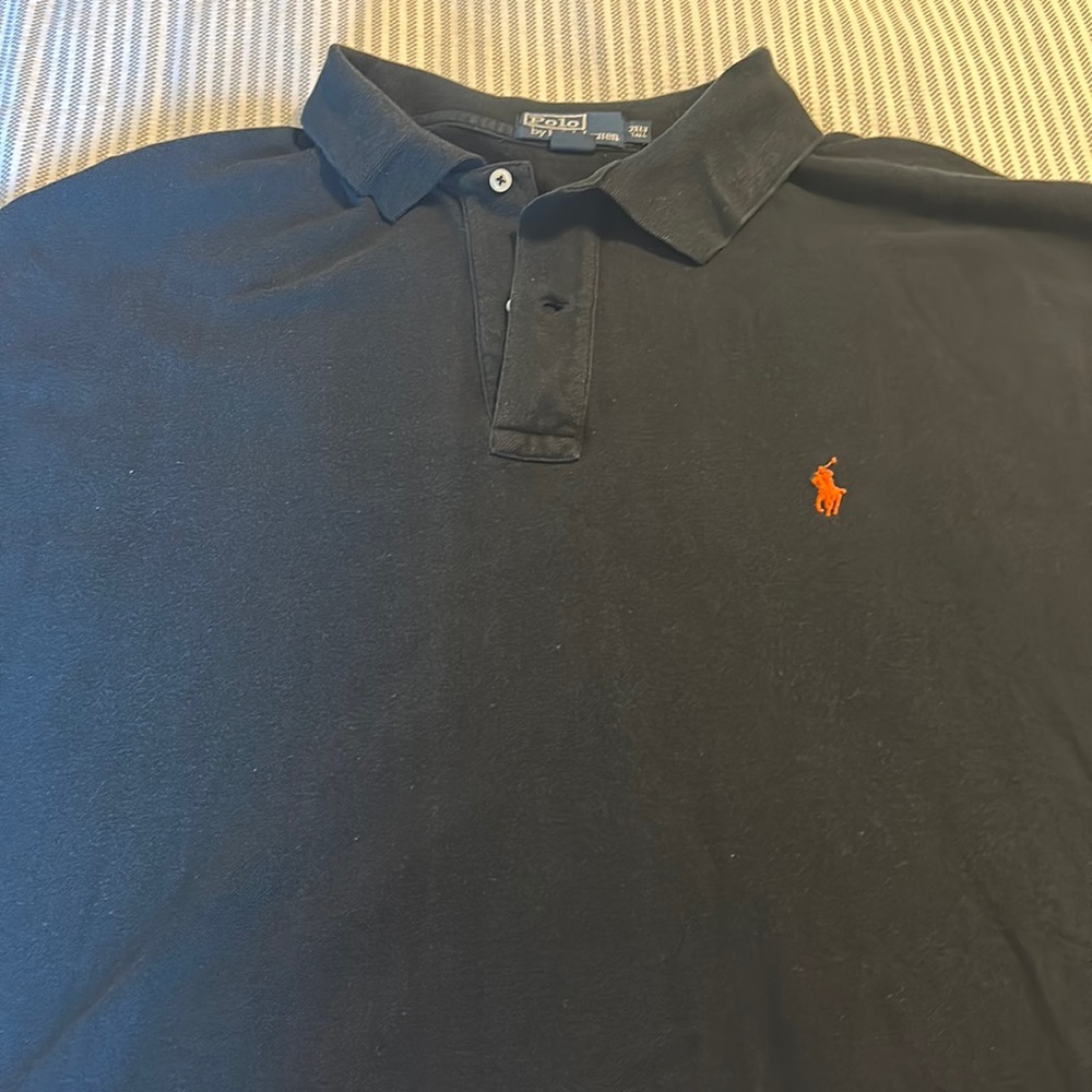 Mens Polo Ralph Lauren 3XLT Black Short-Sleeve 100% Cotton Mesh Orange Pony